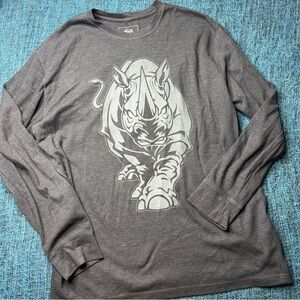 Ecko Unlimited Rhino Graphic Long Sleeve Waffle Knit Thermal Shirt in Gray